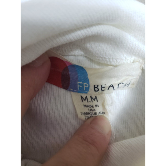 Free People Beach Adult Beige Turtle Neck Crop Knot Top Womens Medium Sweatshirt - Picture 3 of 6